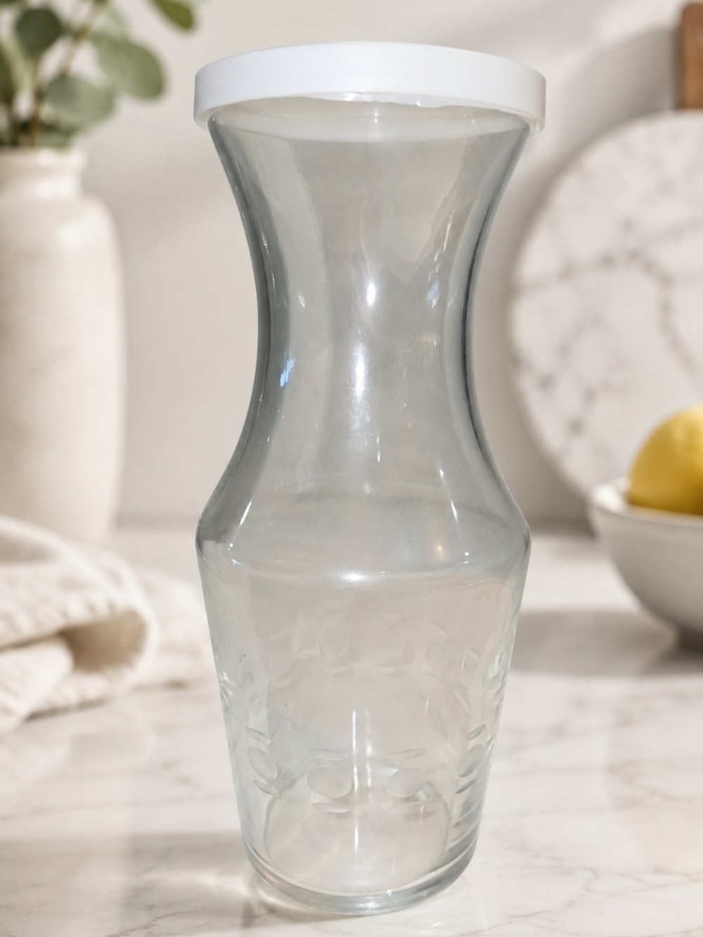 cameo Clear Glass Carafe with White Lid